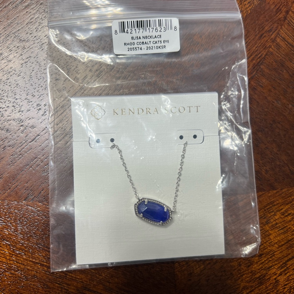 Kendra Scott Elisa Silver Pendant Necklace in Cobalt Cats Eye
